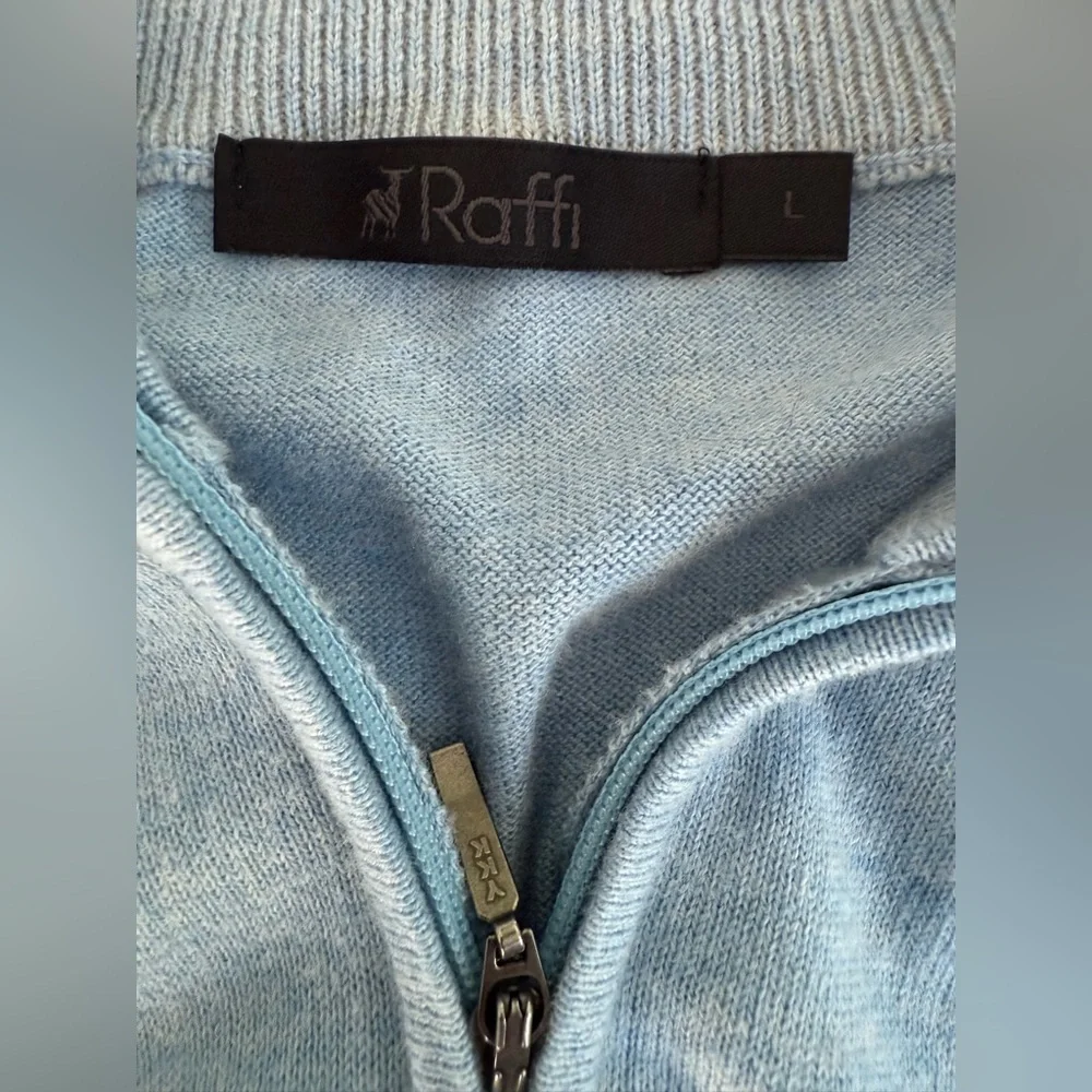 Raffi Men’s Cotton Cashmere 1/4 Zip Sweater Light Blue Size L